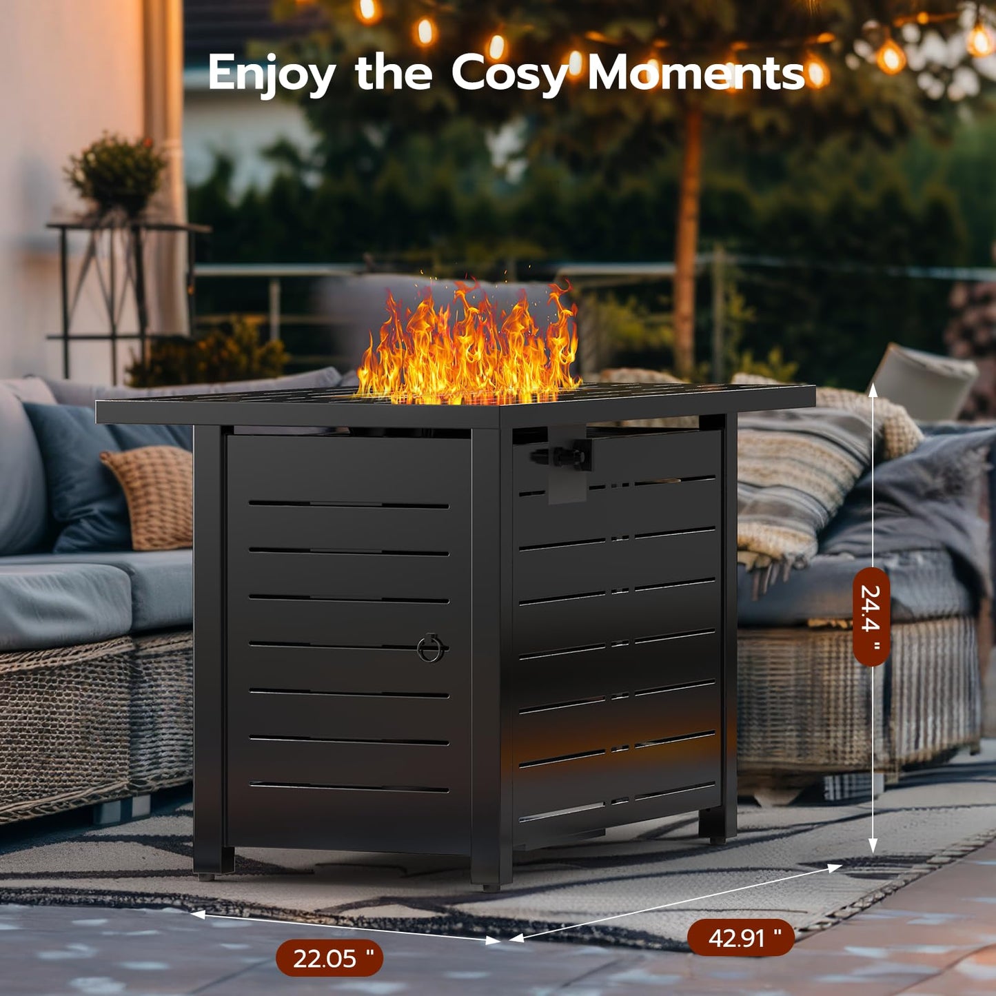 Xbeauty Fire Pit Propane Gas FirePit Table 43" Outdoor Fire Pit Rectangular Tabletop with Lid, Rain Cover, for Outside Garden Backyard Deck Patio