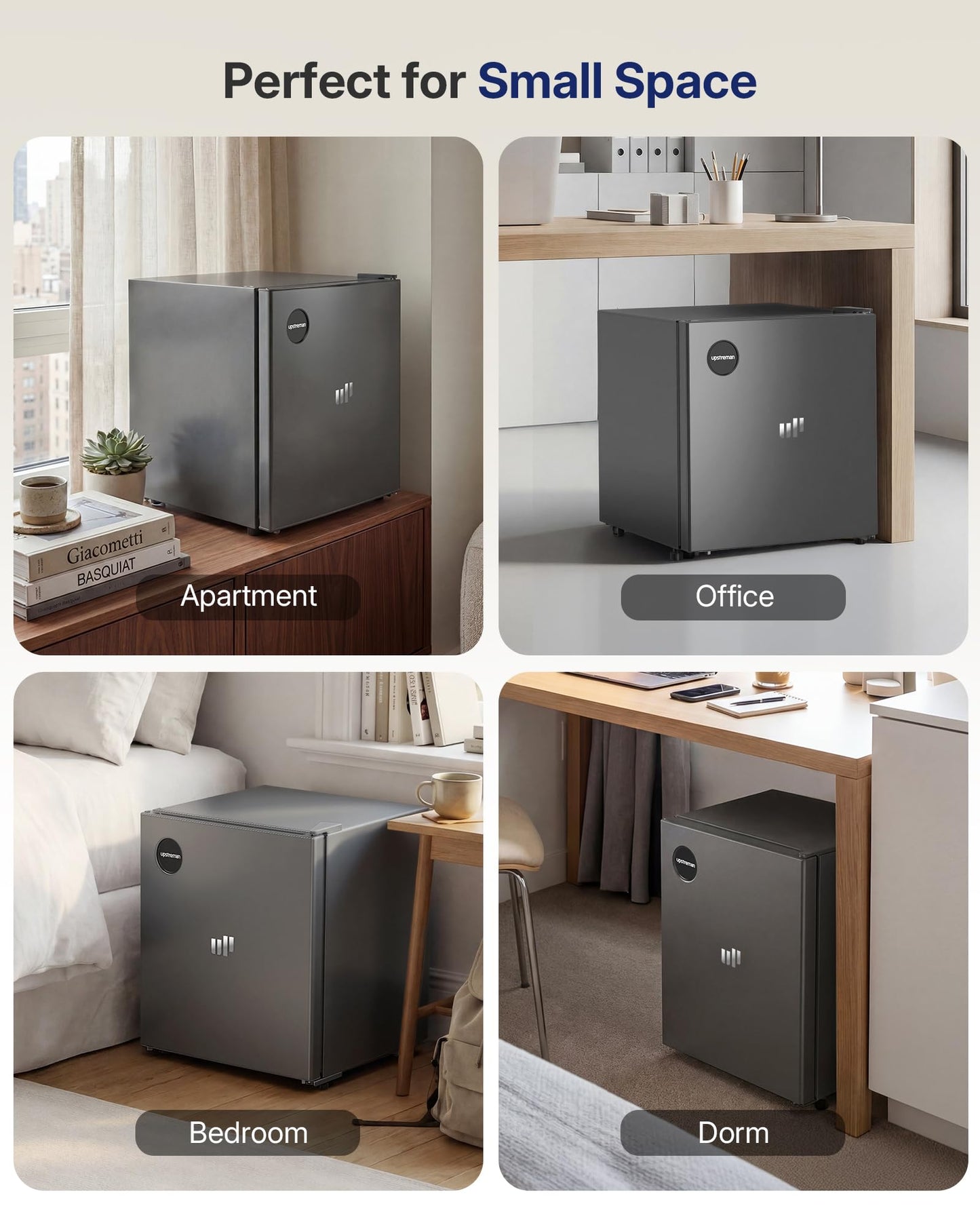 Upstreman 1.5 Cu.Ft All-Refrigerator Mini Fridge, Single Door Small Refrigerator, Dorm Fridge with 7 Adjustable Thermostat, Compact Refrigerator for Office, Bedroom or Dorm, Gray-CR16