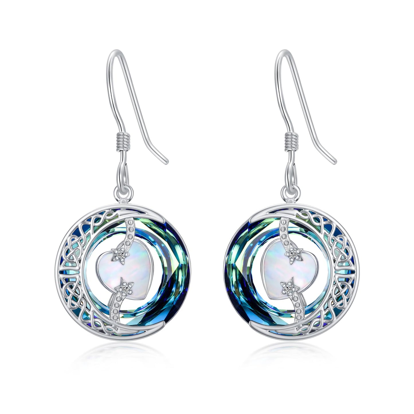 TOUPOP Opal Earrings October Birthstone Earrings Sterling Silver Moon and Star Drop Dangle Earring Jewelry Blue Crystal Birthday Mothers Day Gifts for Women Mom Her