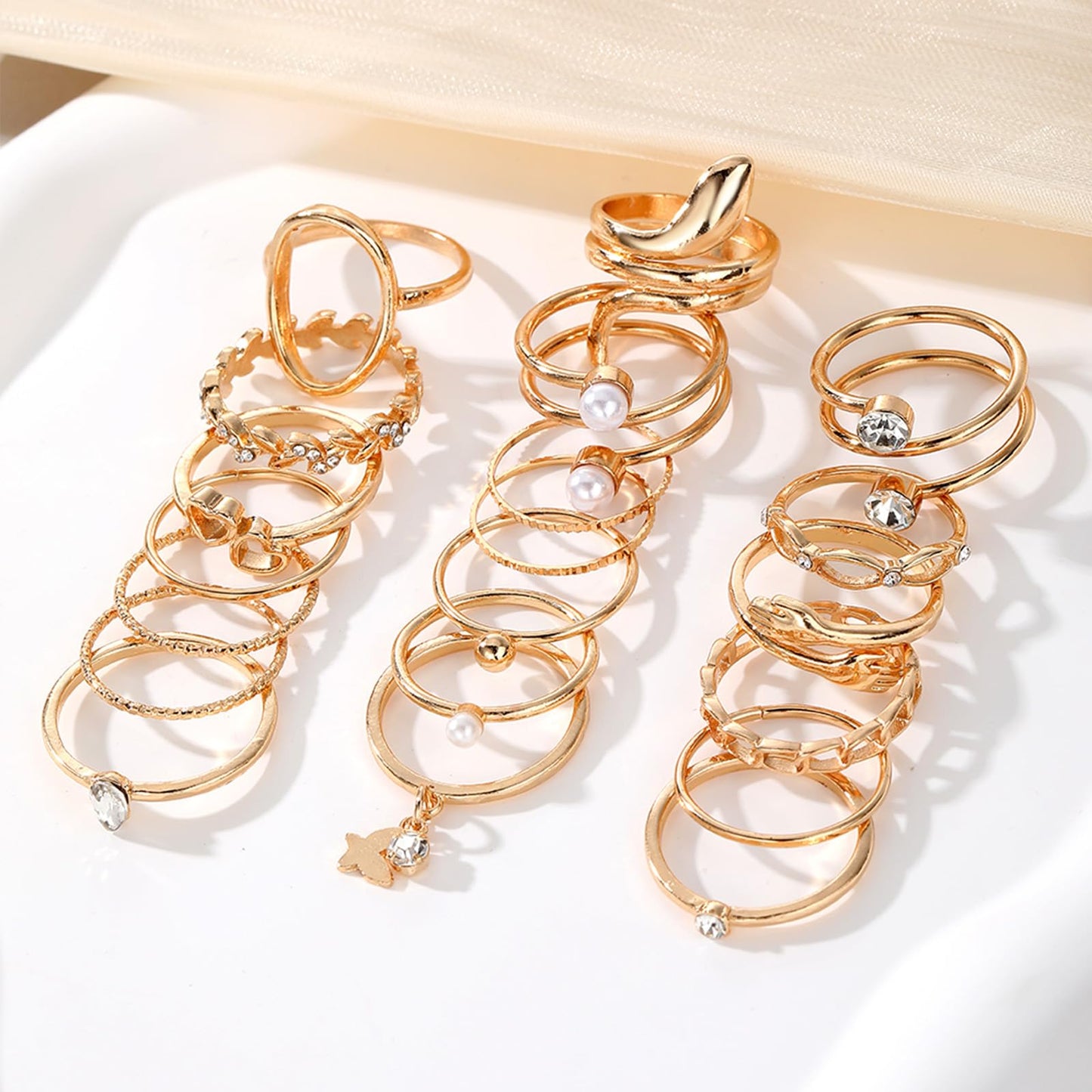 IFKM 20 Pcs Gold Knuckle Rings Set For Women Vintage Stackable Joint Finger Midi Rings Dainty Cubic Zirconia Crystal Simple Twist Hollow Cute Rings Pack Jewelry Gift