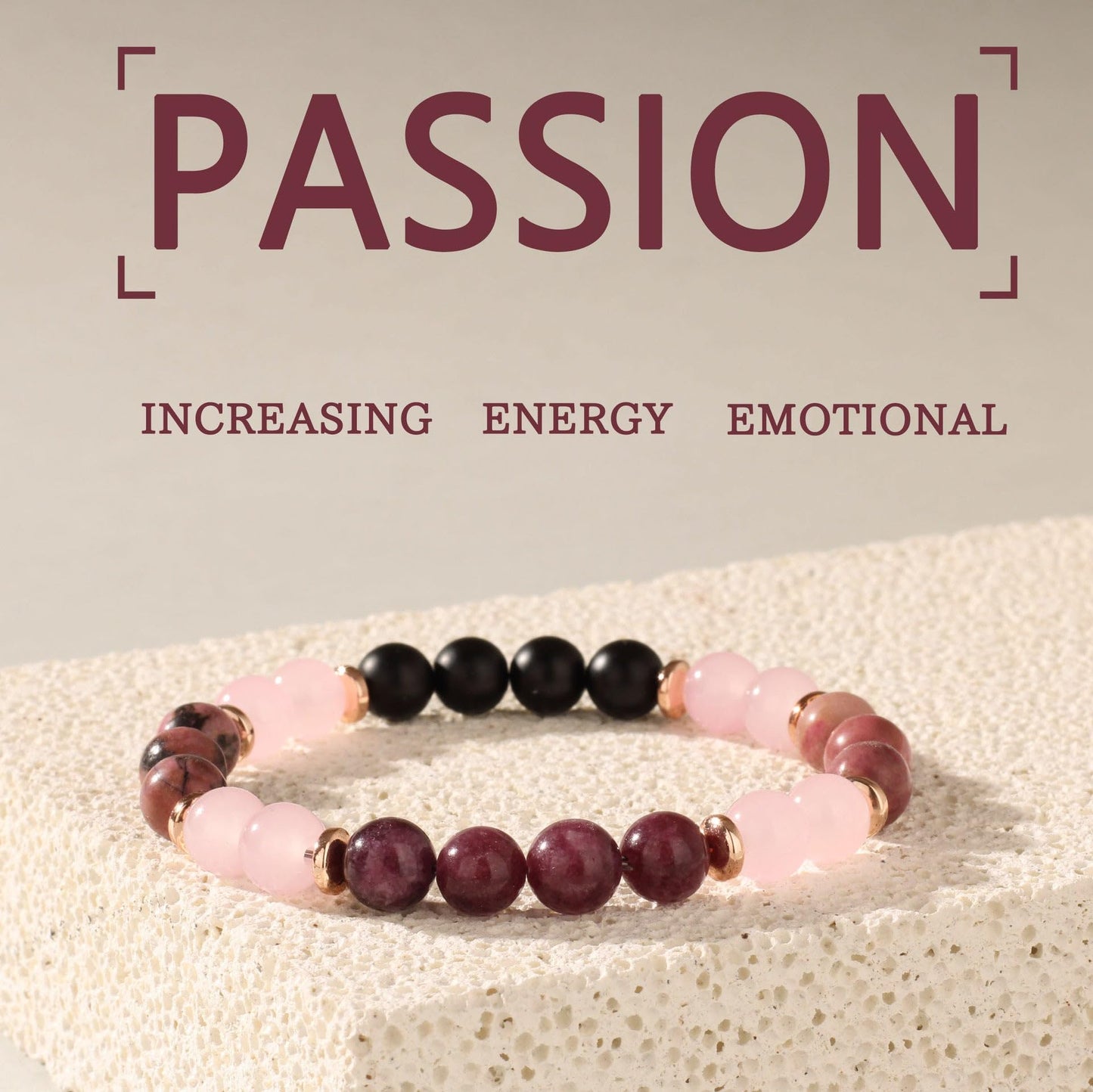 TUQBA Anxiety Relief Beaded Crystal Bracelet for Women Natural Gemstone Beaded Jewelry, Mothers Days Gifts, Christmas, Birthday gift, Onyx, Rose Quartz, Carnelian & Rhodonite