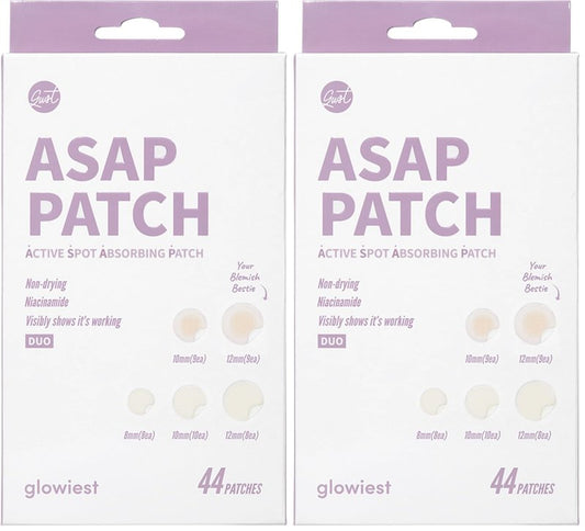 glowiest ASAP Active Spot Alleviating Patch 44 Patches (DUO) 8mm, 10mm, 12mm Spot patches - Premium Hydrocolloid Dressing Dots | Simple & Easy Active Treatment (Pack of 2)