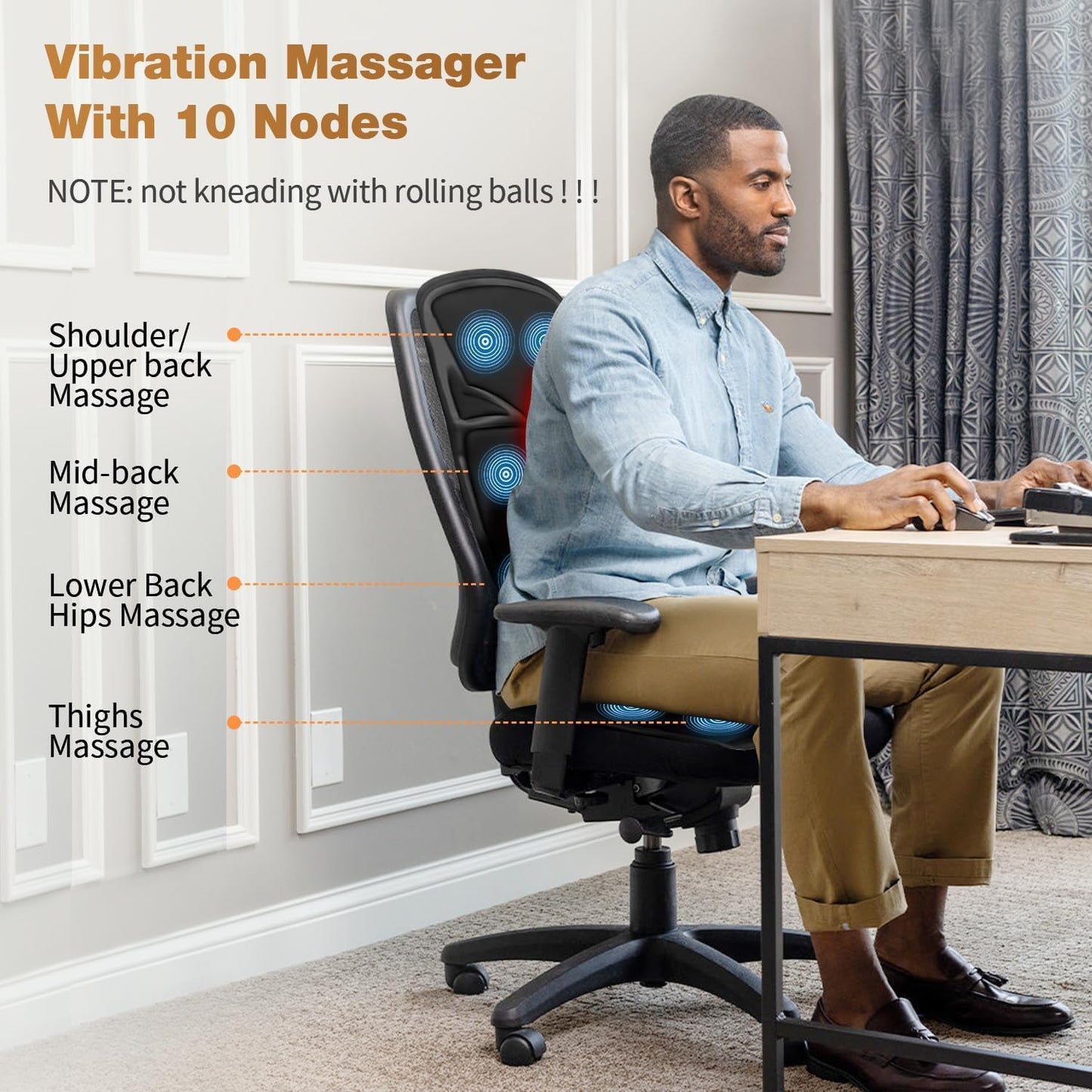 Back Massage Chair Pad, Back Massager with Heat for Pain Relief, Chair Massager for Full Body Massage, Deep Tissue Vibration Massger with 2 Adapters, Chair Massager for Office and Recliner