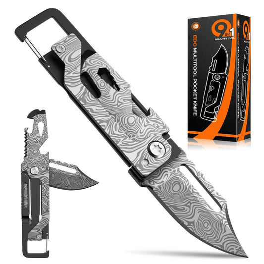 9-in-1 EDC Mini Multitool Knife, Folding Utility Knife, Screw Wrenches, Bottle Opener, Screwdriver, Small Pocket Knife For Outdoor, Camping, Hiking, Gifts For Men Women