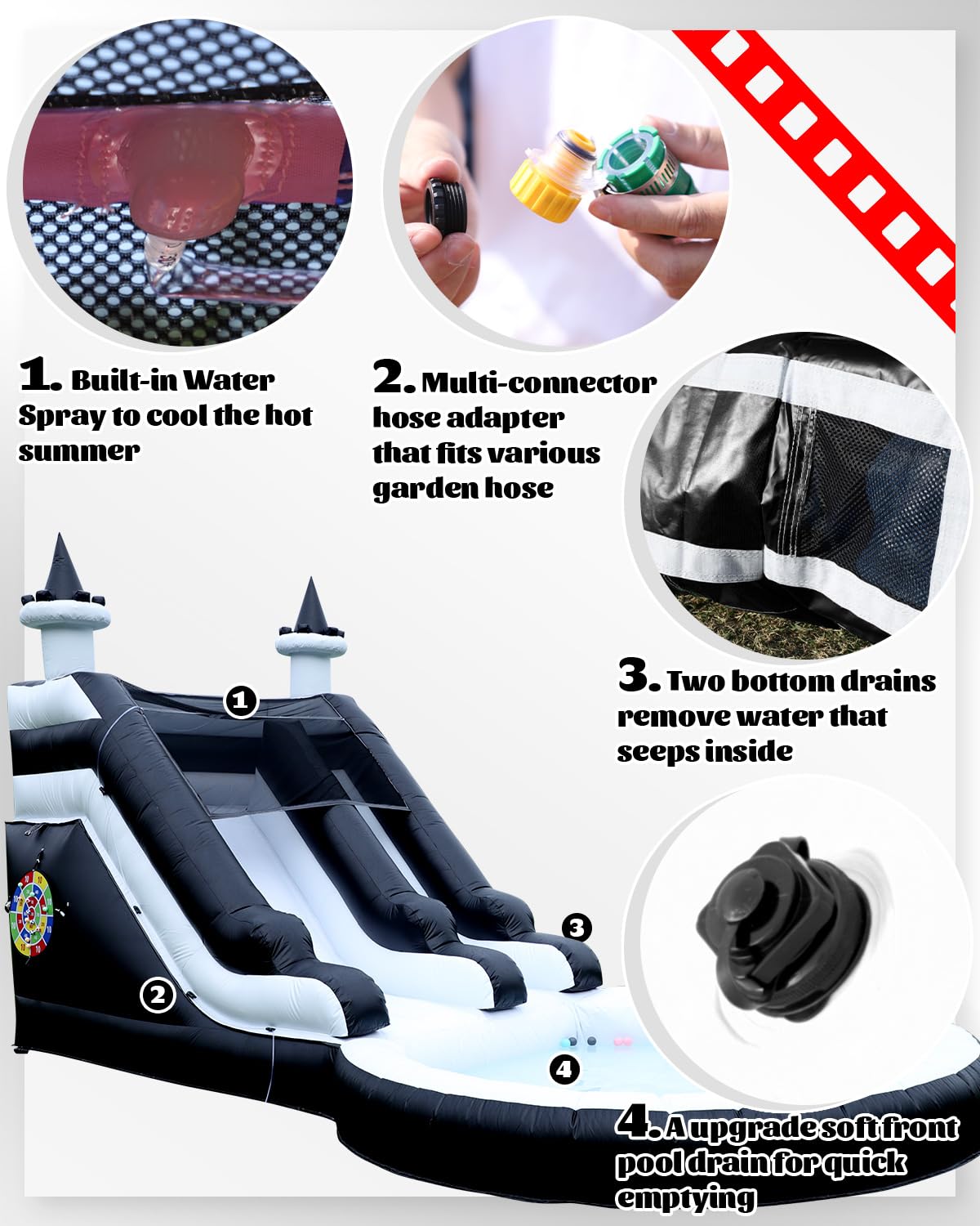 24FT(L) Inflatable Water Slide for Adults Kids【Giant Pool&Dartboard】 100% PVC Commercial Grade Water Slides with 1100W Blower, 0.45mm Heavy Duty Vinyl Blow Up Waterslide Backyard Outdoor, 24x13x13ft