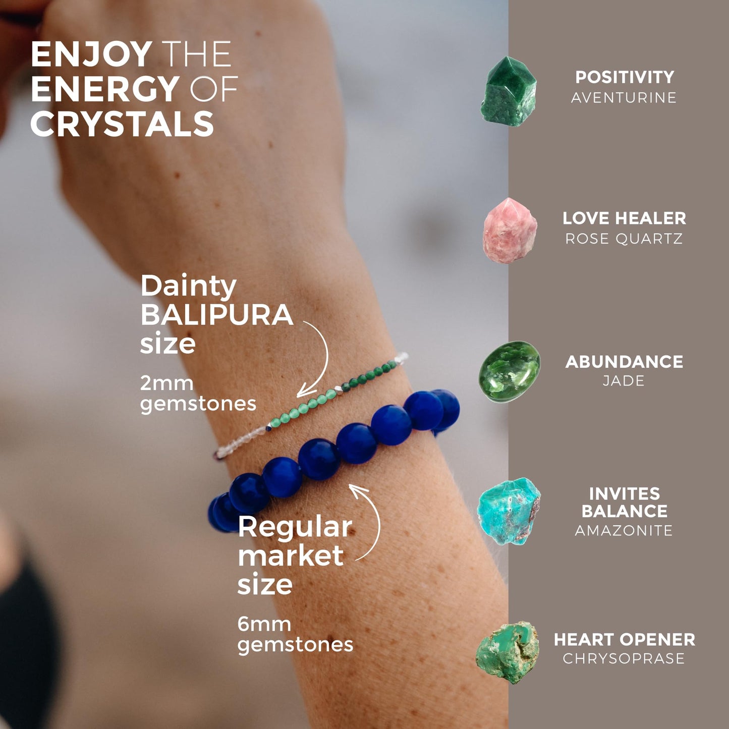 BALIPURA- Love Crystals Bracelet for Women - Jade Beaded Bracelet, Rose Quartz, 925 Solid Silver Bracelet - Friendship Bracelet - Healing Crystals - Handmade Bracelets (2mm SMALL Beads)