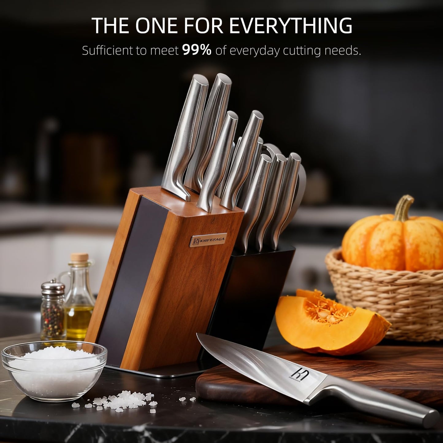 KnifeSaga 2026 Upgraded Knife Set, 13-Piece Japanese High-Carbon Stainless Steel Kitchen Knife Block Set with Ergonomic Handles, Razor-Sharp Blades for Home & Professional Use