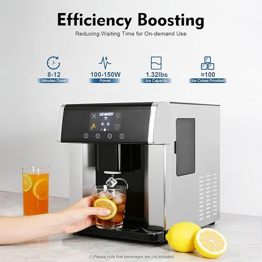 2 in 1 Water Dispenser Ice Maker, Countertop Water Cooler Dispenser Built-in Ice Maker with LCD Display and Self-Cleaning, 10Mins Quick Ice Make, 1.3lbs Ice Storage for Home Office