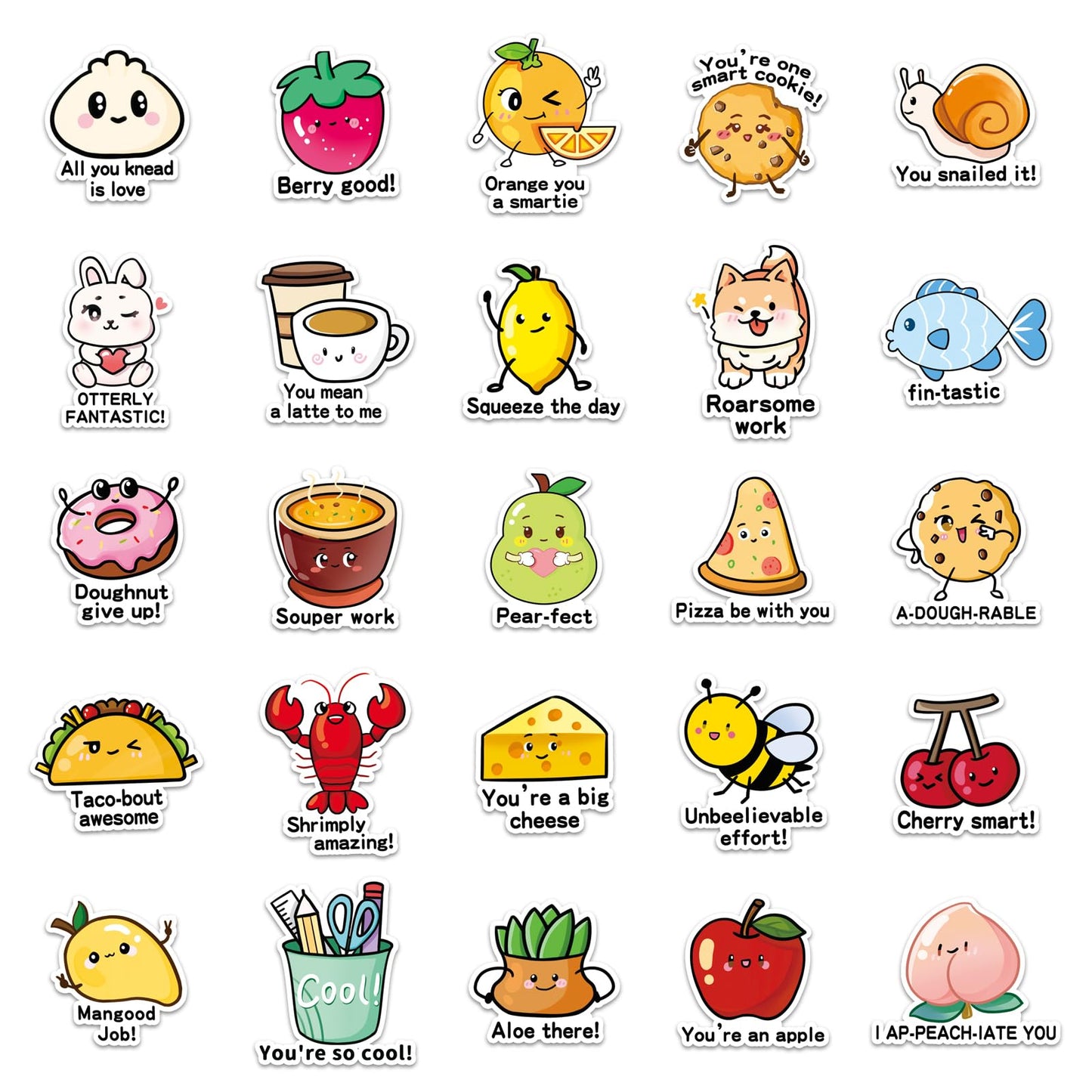 100PCS Food Pun Positive Affirmation Stickers, Funny Blessing Quotes, Vinyl Motivational Reward Decals, Kawaii Fruit Stickers for Small Business, Classroom Teachers, Water Bottles, Laptops, Scrapbooks