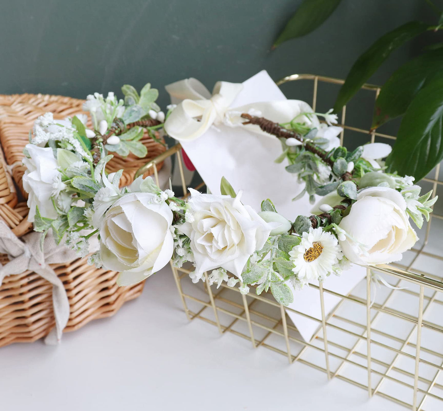 Trepveter Wedding Floral Crown Flower Crown Women Floral Headband Flower Headpiece Halo Cosplay Halloween Bridal Wedding Photo Props Renaissance Party Prom