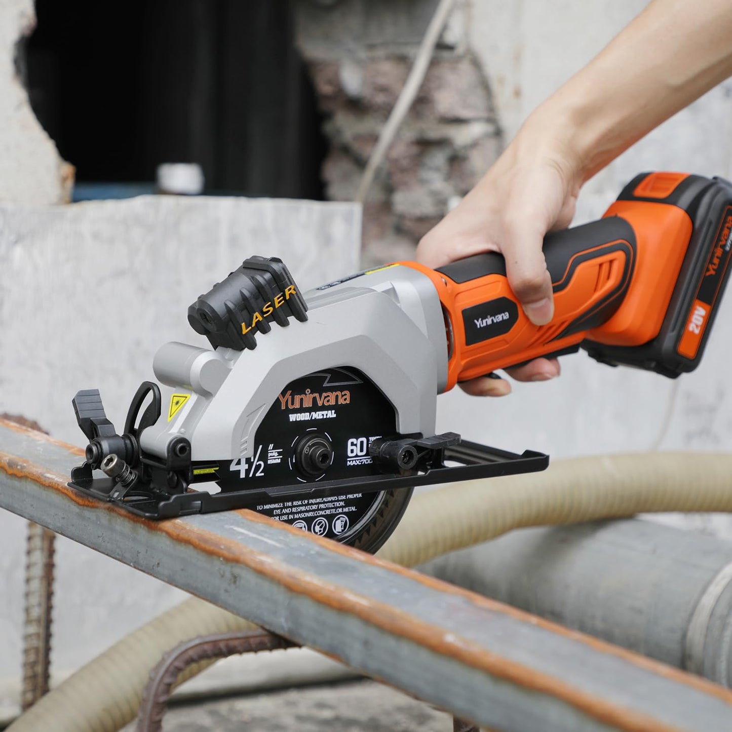 Yunirvana Mini Circular Saw, 20V 3400RPM Professional Cordless Circular Saw, Adjustable Angle and Depth,Max Cutting Depth 1-2/3"(90°), 1-1/8"(45°), Laser Guide, Rip Guide