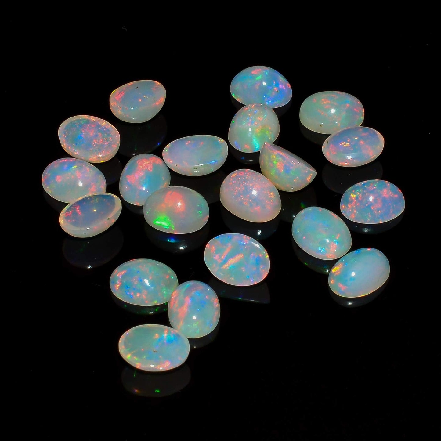 (1 PCS, 8X6MM) AURA GEMS Natural Ethiopian Opal Oval Cabochon, Opal Loose Gemstone For Jewelry Making, Fire Play Color Opal Oval Cabochon Cut All Calibrated Sizes