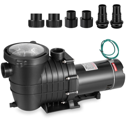 Leomru 1.5 HP Pool Pump 6500 GPH Self Priming in/Above Ground Swimming Pool Pump 110V/220V Dual Voltage Single Speed Pumps with Strainer Basket 6Pcs Connectors