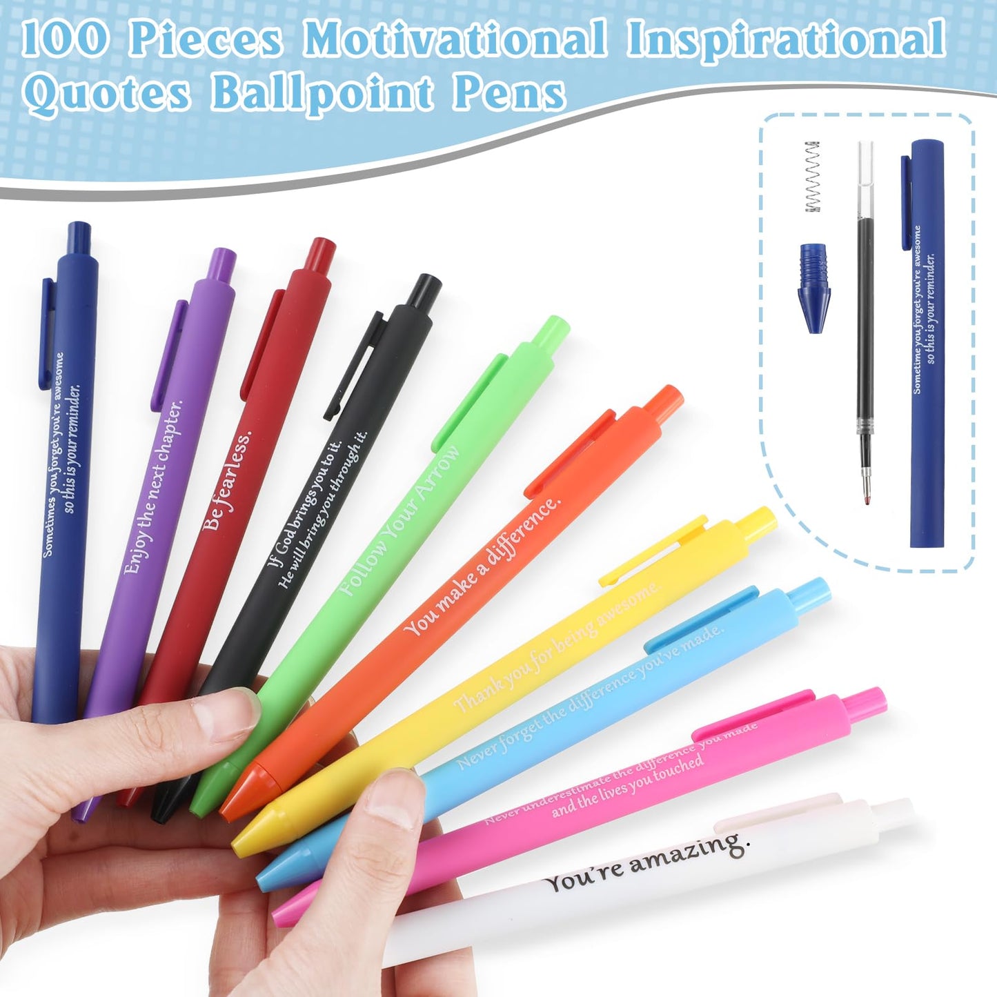 Teling 100 Pcs Inspirational Pens in Bulk Motivational Ballpoint Pens Bulk with Funny Sayings Quotes Positive Thank You Gifts for Adults Employees Coworkers Team Staff(Classic Colors,Classic Style)