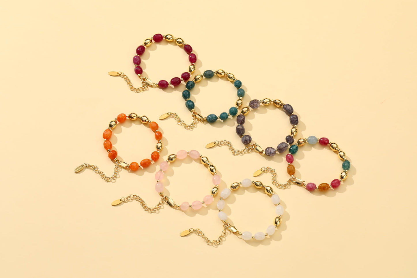 NVWAROCK Beaded Bracelet for Women, Gemstone Bracelet, 14K Gold Plated Stackable Handmade Oval Stone Bracelet Jewelry Gift - Blue