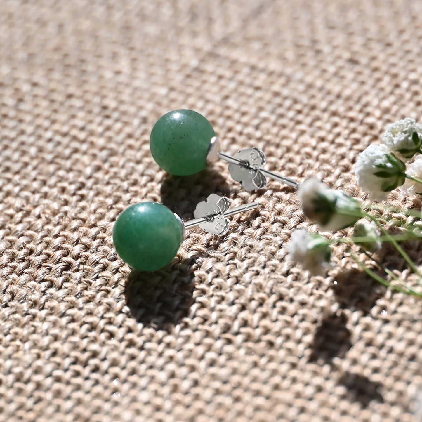 Jade Earrings Studs, 8mm Dark Green Jade Earrings for Women, Sterling Silver Stud Earrings for Sensitive Ears, Green Jewelry for Women & Men, Good Luck Handmade Earrings Gift for Birthday Anniversary