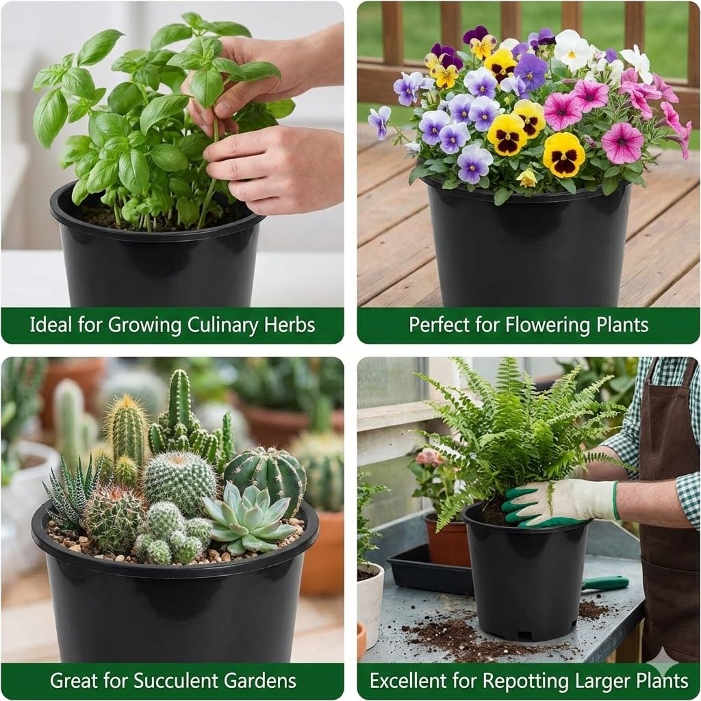 3 Gallon Nursery Pots - Professional Heavy Duty Injection Molded Plastic Plant Pots with Drainage Holes – 11 Inch Round Flower Pots for Shrubs, Perennials & Tropicals – Stackable (15)