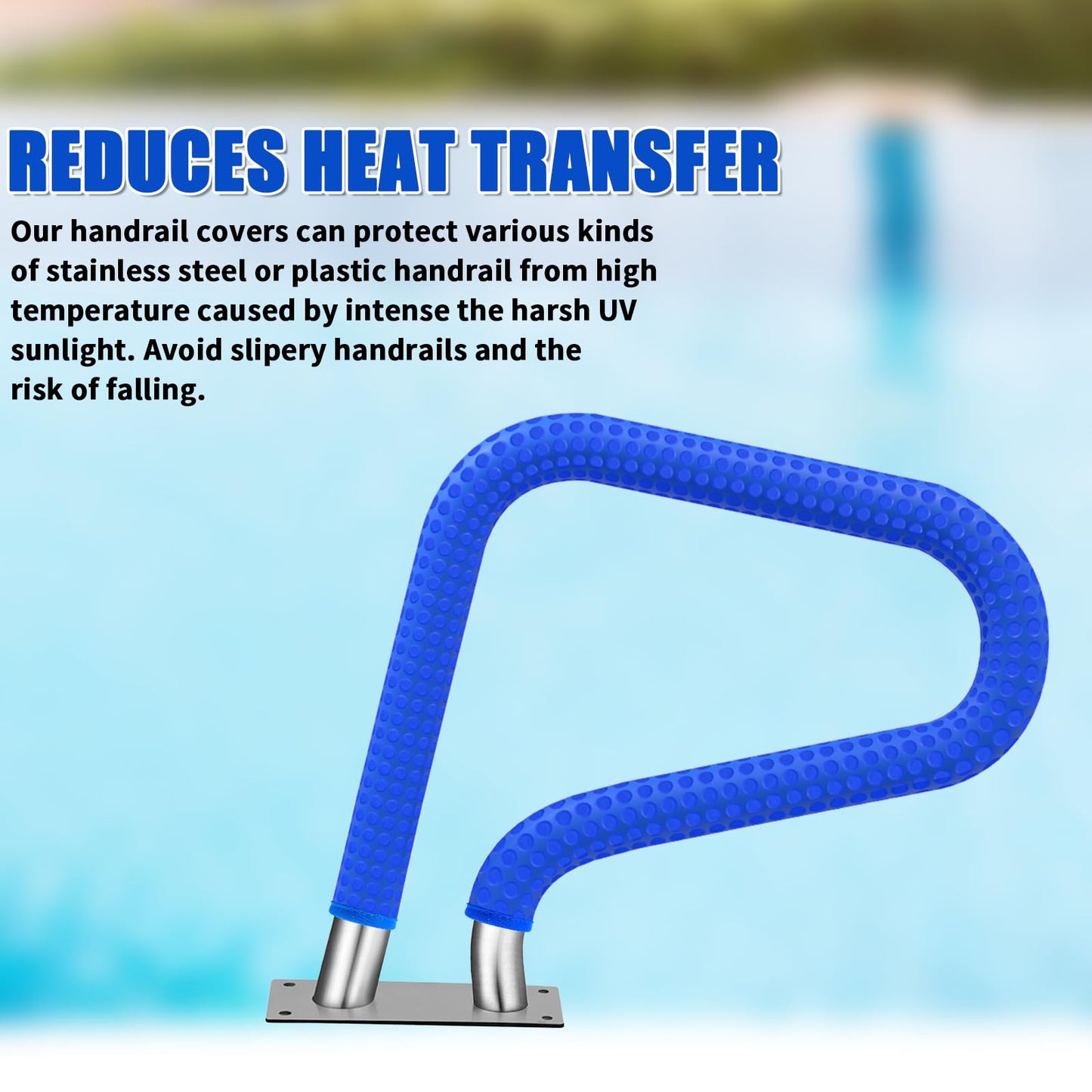Pool Handrail Covers with Zippers 4 6 8 10 Ft Inground Swimming Pools Hand Rail Cover, Anti-Slip Cool Touch Heat Resistant, Royal Blue, Non Slip Swim Pool Railing Ladder Stair Handle Grip (10 Feet)