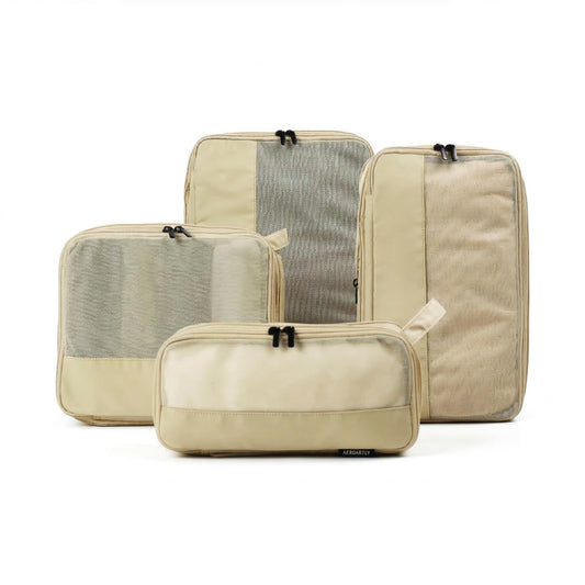 AEROARTLY Compression Packing Cubes for Travel, Carry On Suitcase Organizer, Travel Essentials for Women and Men, Travel Bags for AEROARTLY Luggage, Holiday & Birthday Gifts Bags (4PC Set, Beige)