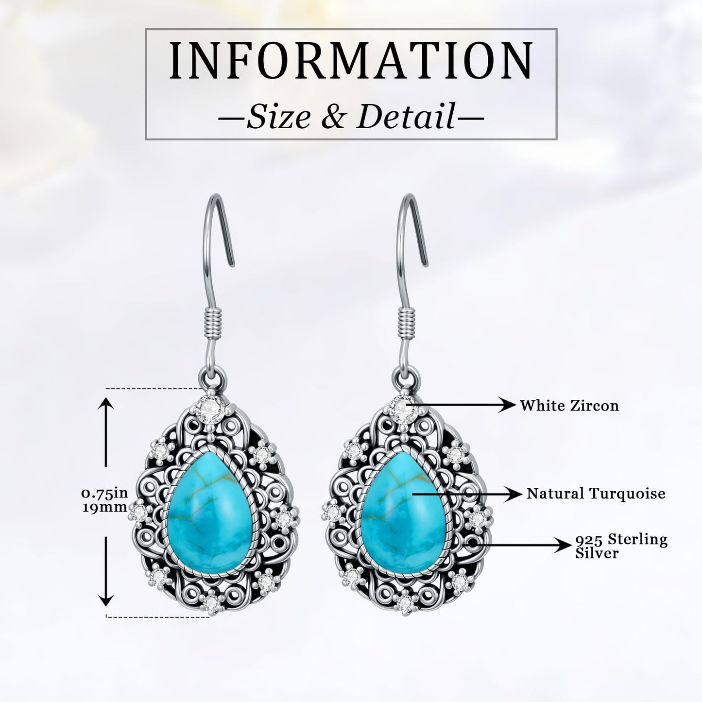 Eetaitai Natural Turquoise Earrings 925 Sterling Silver Boho Vintage Earrings Turquoise Western Jewelry Mothers Day Gifts for Mom Wife Sister