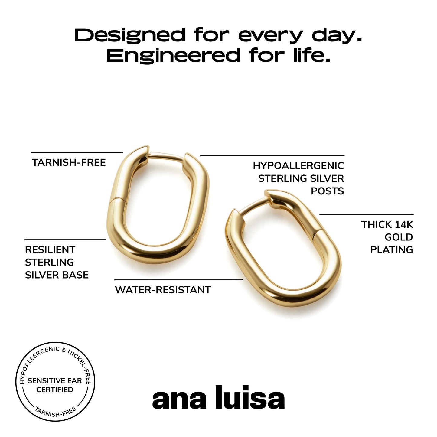 Ana Luisa | Gold Hoop Earrings - Rox Small | Minimal & Chic 14K Gold Plated Hoops | Hypoallergenic, Water-Resistant & Tarnish-Free | 14K Gold Earrings | Crafted In 100% Recycled Sterling Silver,