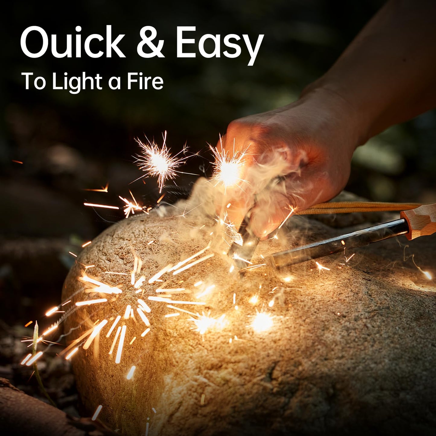 Ferro Rod Fire Starter, Survival Flint and Steel Fire Starter Kit for Hiking, Bushcraft,Camping Essentials Gear, Emergency Supplies - Ideal Gift for Outdoor Enthusiast (Beech Handle)