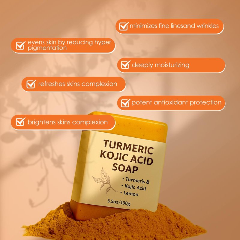 Turmeric Soap for Dark Spots - Intimate Brightening Soap, Gentle Cleansing Bar with Turmeric, Kojic Acid & Lemon, Supports Clear, Smooth Skin & Lightens Dark Spots For Daily Use on Face & Body, 200g