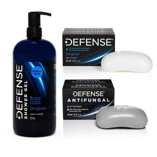 Defense Soap Antifungal Medicated Bar Soap 2-Pack, Original 4 Oz Bar (Pack of 2), & Body Wash 32 oz - Natural Shower Gel