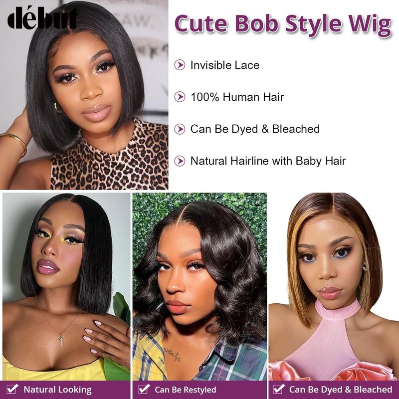 Bob Wig - Lace Front Human Hair Wig 10 Inch Short Brazilian Virgin Straight | Natural Color for Black Women