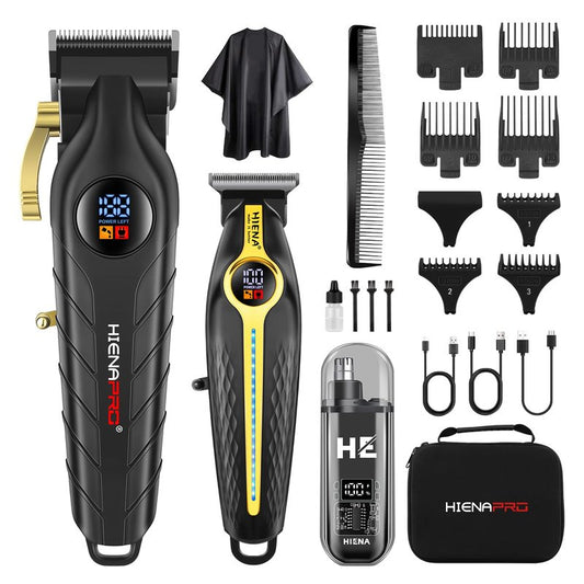 HIENA PRO Professional Hair Clippers for Men, Electric Hair Clipper Set for Barber Kit ，Hair Clipper and Trimmer Set，Full Barber Clipper Set with LED Display Gifts Mens (Gold)