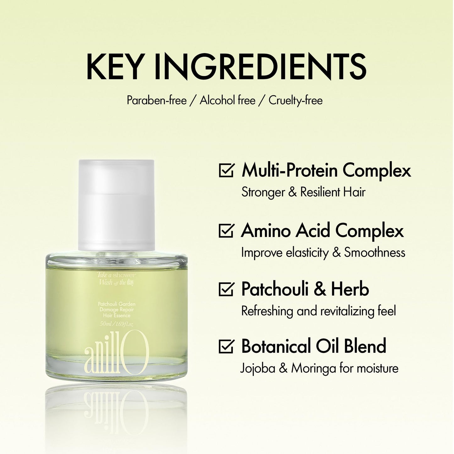 ANILLO Patchouli Garden Damage Repair Hair Essence – Korean Hair Essence Oil for Damaged Hair w/Patchouli Leaf Water, Protein Complex & Amino Acids – Vegan Leave in Hair Serum (50ml / 1.69 fl. Oz)
