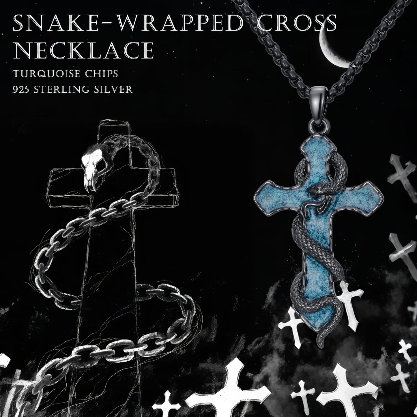 YEESIA Cross Necklace for Women Men 925 Sterling Sliver Snake Cross Necklace Pendant with Turquoise Religious Jewelry Gifts for Women Men