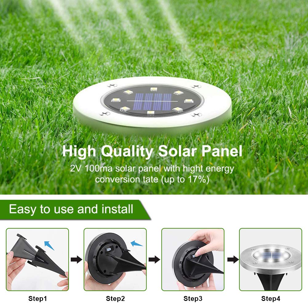 ZGWJ 8 Pack Solar Ground Lights,8 LED Upgraded Outdoor Garden Lights Landscape Lighting for Lawn Pathway Yard Deck Patio Walkway White
