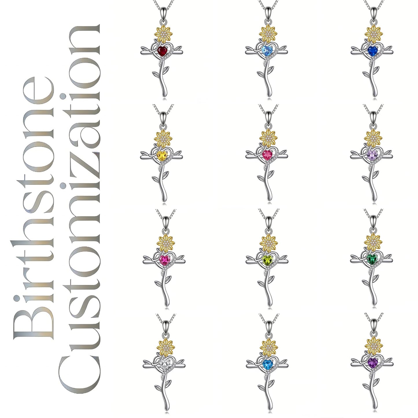 POPLYKE Cross Necklace for Women Personalized customization Sunflower Cross Necklace 925 Sterling Silver Opal Pendant Religious Jewelry Sunflower Gift for Her