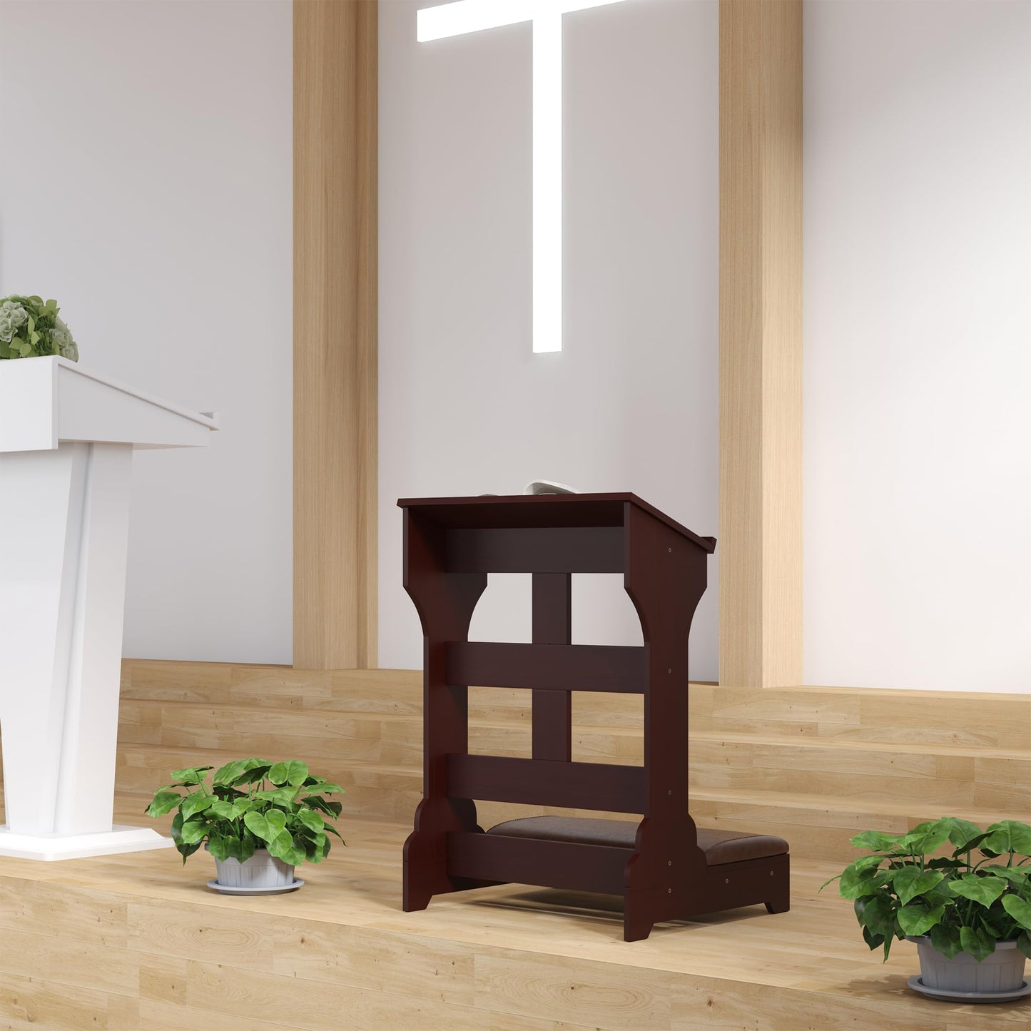 Gtouse Wooden Prayer Bench for Kneeler Prayer, Prayer Table at Home with Cushion Pad, Church Kneeling Stand Stool, Padded Prayer Chair Shelf for Kneeling at Home and Church