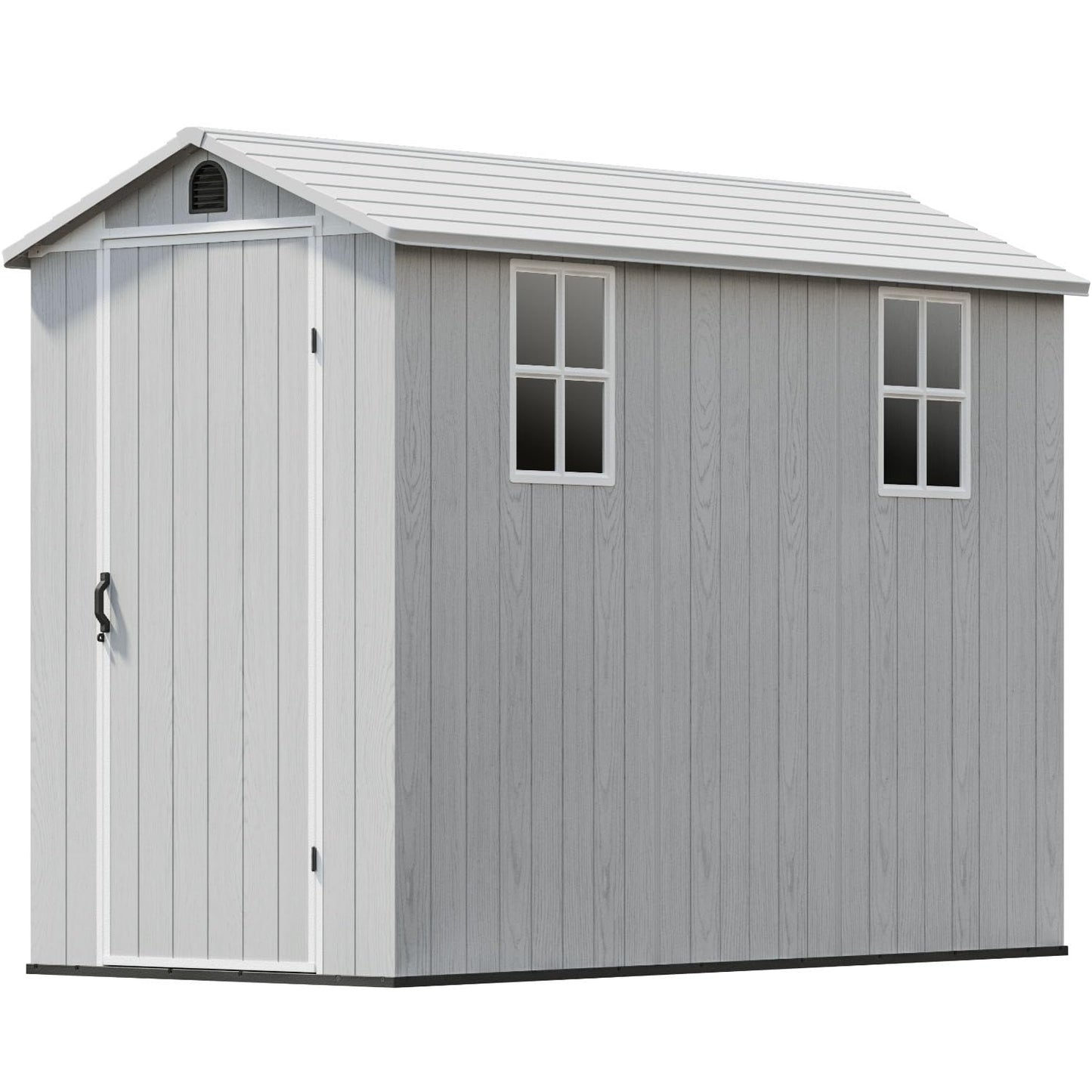 Patiowell 4x8 FT Resin Outdoor Storage Shed with Floor & 2 Windows, Large Plastic Garden Shed with Lockable Door for Backyard, Patio, and Lawn, Gray (Fit-it Shed)