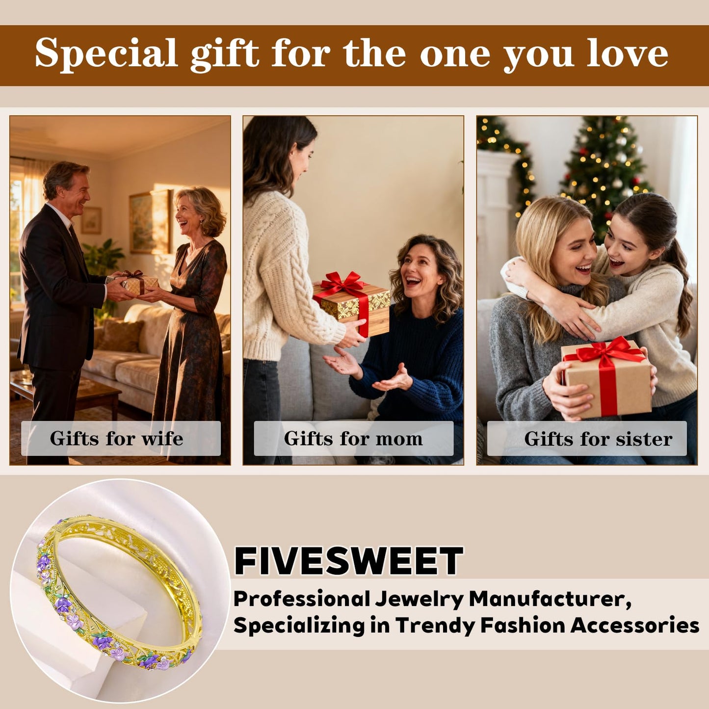 FIVESWEET Trendy 18K Gold Plated Bangle Bracelets Set for Women, Enamel Craft Jewelry-Floral Element , Retro Fashion Palace Style, Zinc Alloy with Rhinestones, 2.4Inch Diameter Fits Most Adults, Perfect Jewelry Gift Idea for Her, Girlfriend, Wife, Mom, Si
