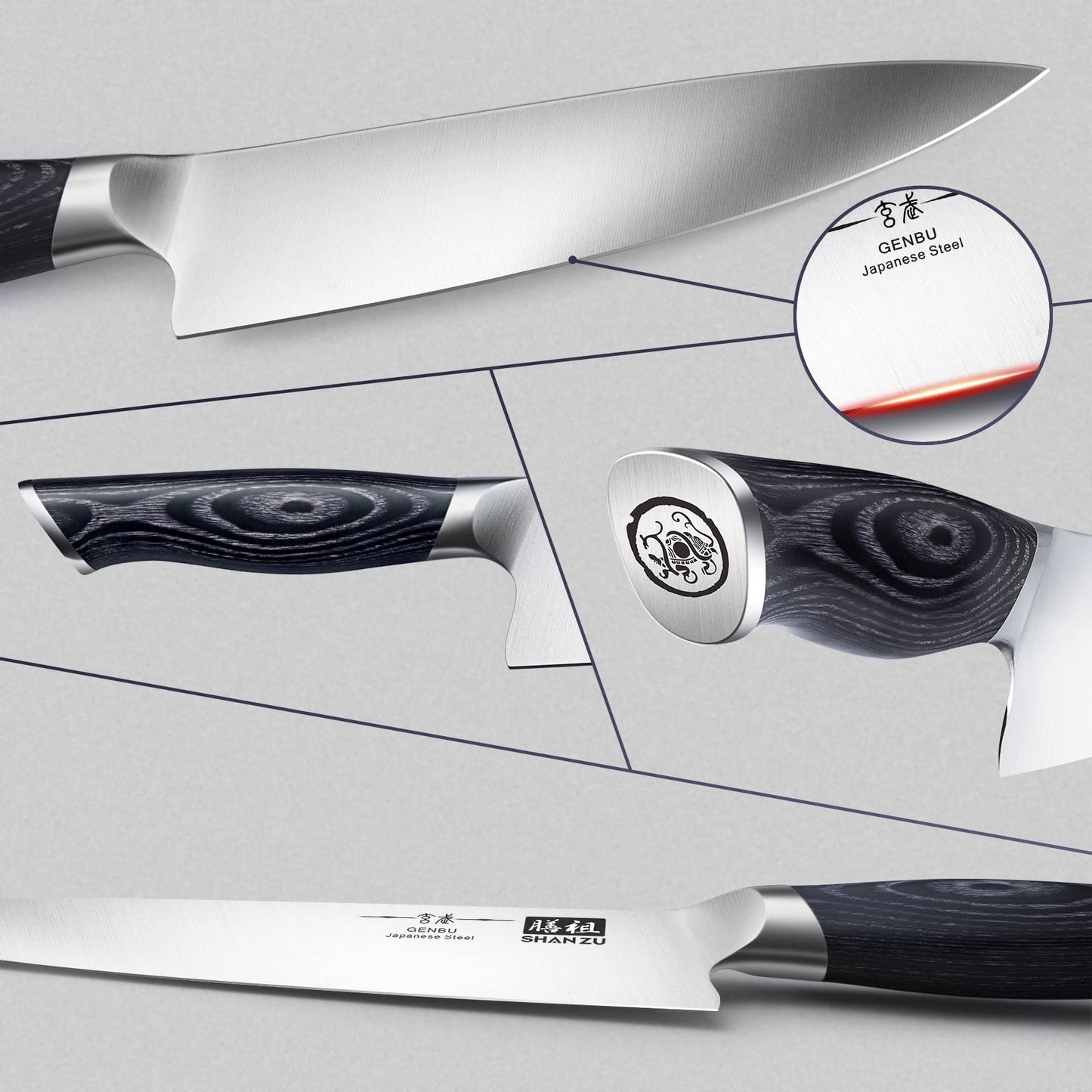 SHAN ZU Knife Sets for Kitchen with Block, Knife Block Set, Japanese Super Steel Kitchen Knife Sets with Removable Block & K133 Ergonomic Handle, Black Tortoise Genbu Series