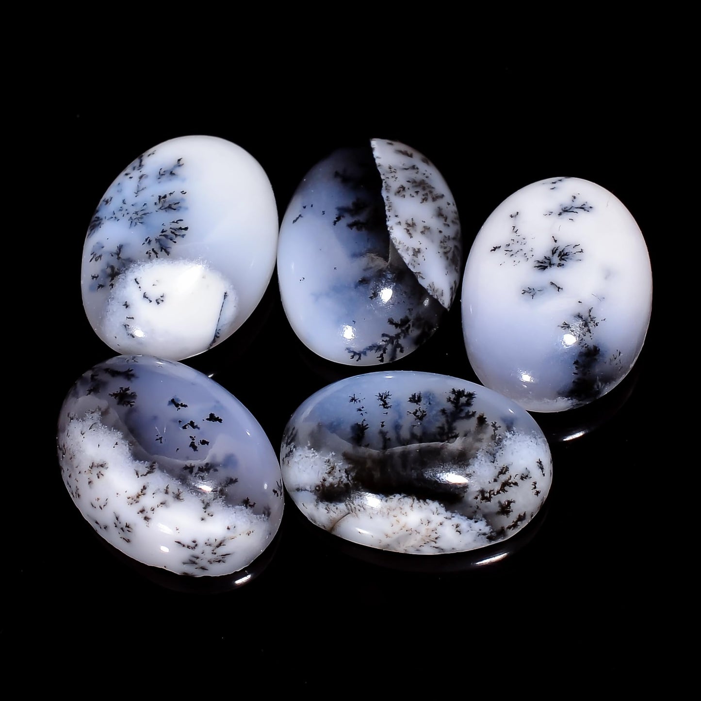 5 PCS, 10x8 mm, AURA GEMS Natural Dendrite Opal, Cabochon, Oval Shape, Jewelry Making Stone Supply, Chakra Energy Healing Gemstone, Real Crystal, Birthstone, Wholesale deal