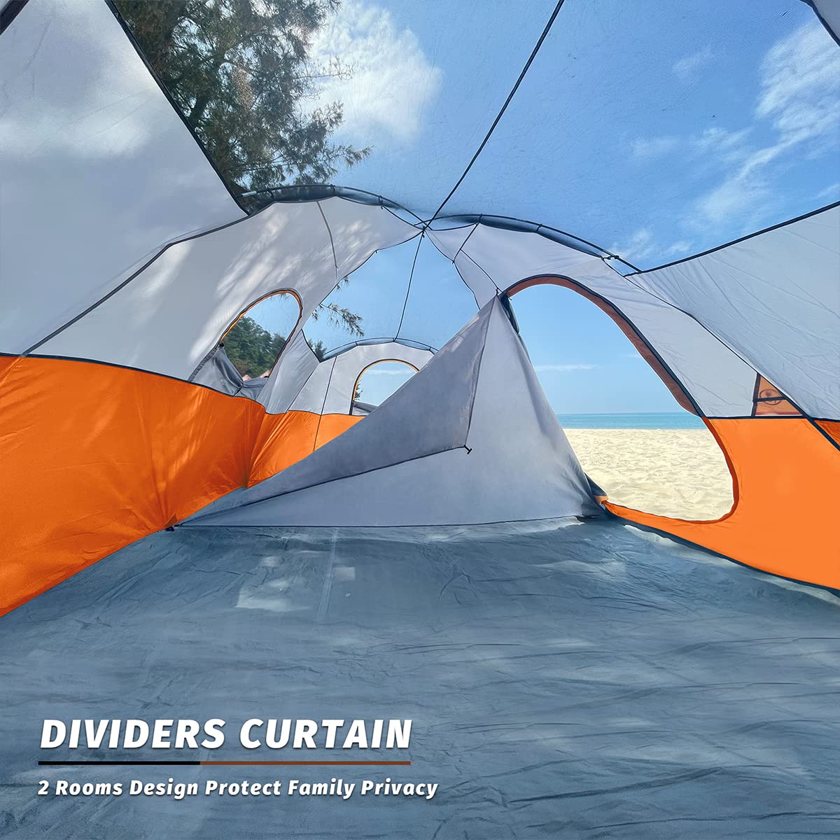 UNP Camping Tent 10-Person-Family Tents, Big, Easy Up, 5 Large Mesh Windows, Double Layer, 2 Room, Waterproof, Weather Resistant, 18ft x 9ft x78in (Orange)
