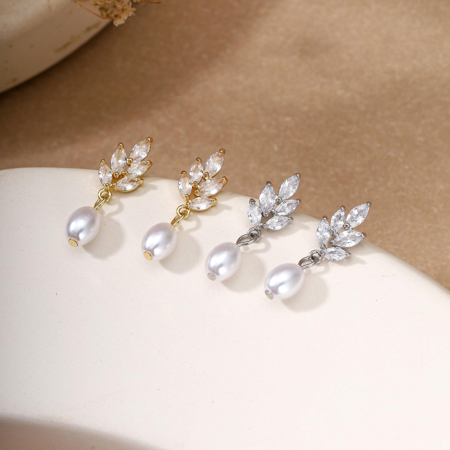 Solistra Pearl Earrings for Women Dainty Diamond Pearl Drop Earrings Silver Plated Dangle Earrings for Weddings Gifts Bridesmaid Gifts