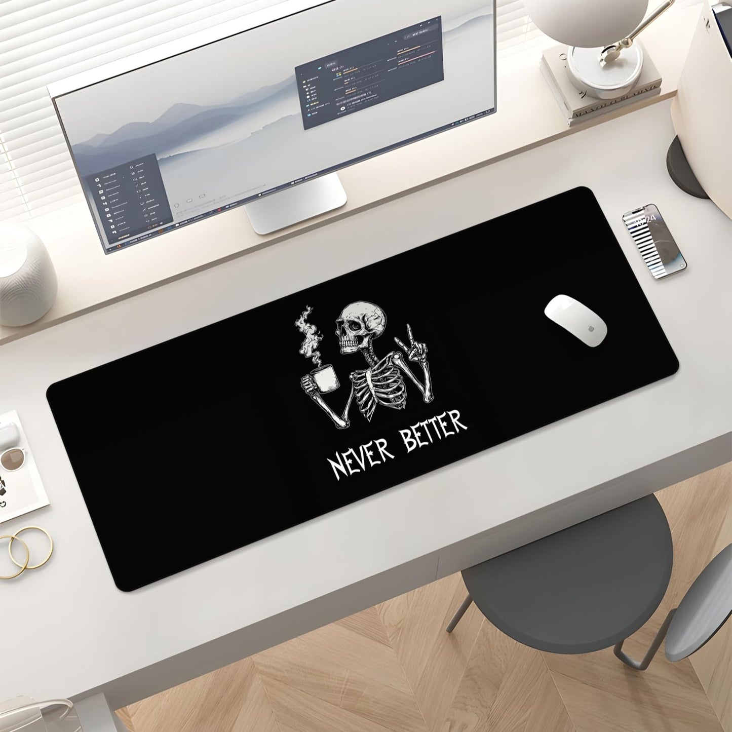 Stanoha Mousepad Desk Mat Gaming Large Keyboard Cute Office Desktop Computer Laptop XXL Long Big Kawaii Aesthetic Girly Pretty Design Women Girl Gamer Oversized Wide 30x12'' Mousepad, Skeleton Coffee