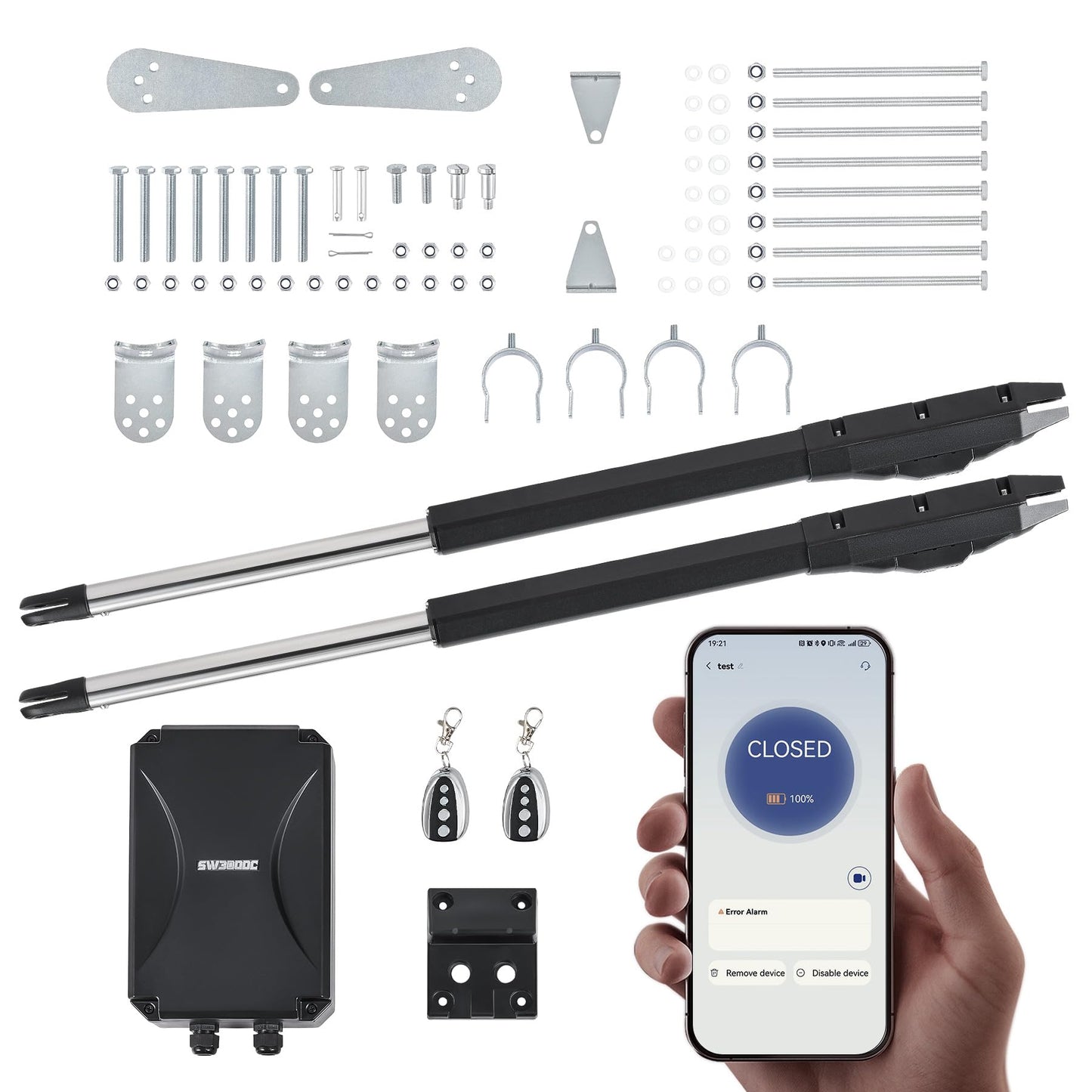 CO-Z Smart Automatic Gate Opener Kit, App Compatible Dual Swing Gate Opener for Doors up to 880lb *2, with Remote Controls & Release Keys, Electric Gate Opening System for Driveway Home
