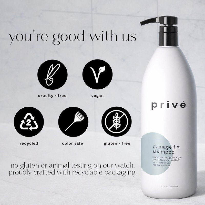 Privé Damage Fix Hair Shampoo for Women & Men - Sulfate-Free Repair Shampoo for Damaged Hair - Strengthening & Moisturizing Formula for Dry, Dull & Over-Processed Strands (12 oz)
