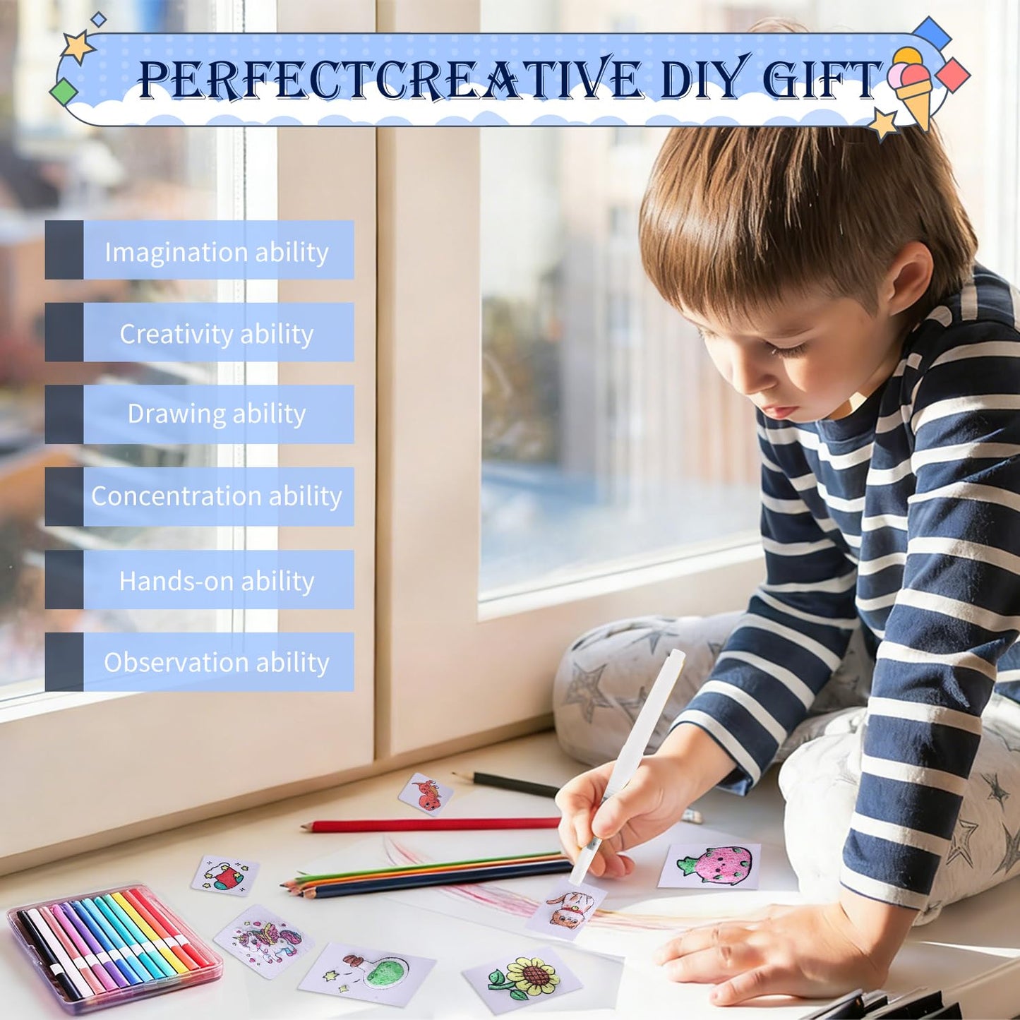 Liktoy 44Pcs Magic Foam Texture Painting Kit, 28Pcs Foam Texture Paper, 12 Colorful Brush, 2 Water Brushes, 3D Effect Texture Painting Set, Ideal for Halloween, Christmas, Birthday Gifts