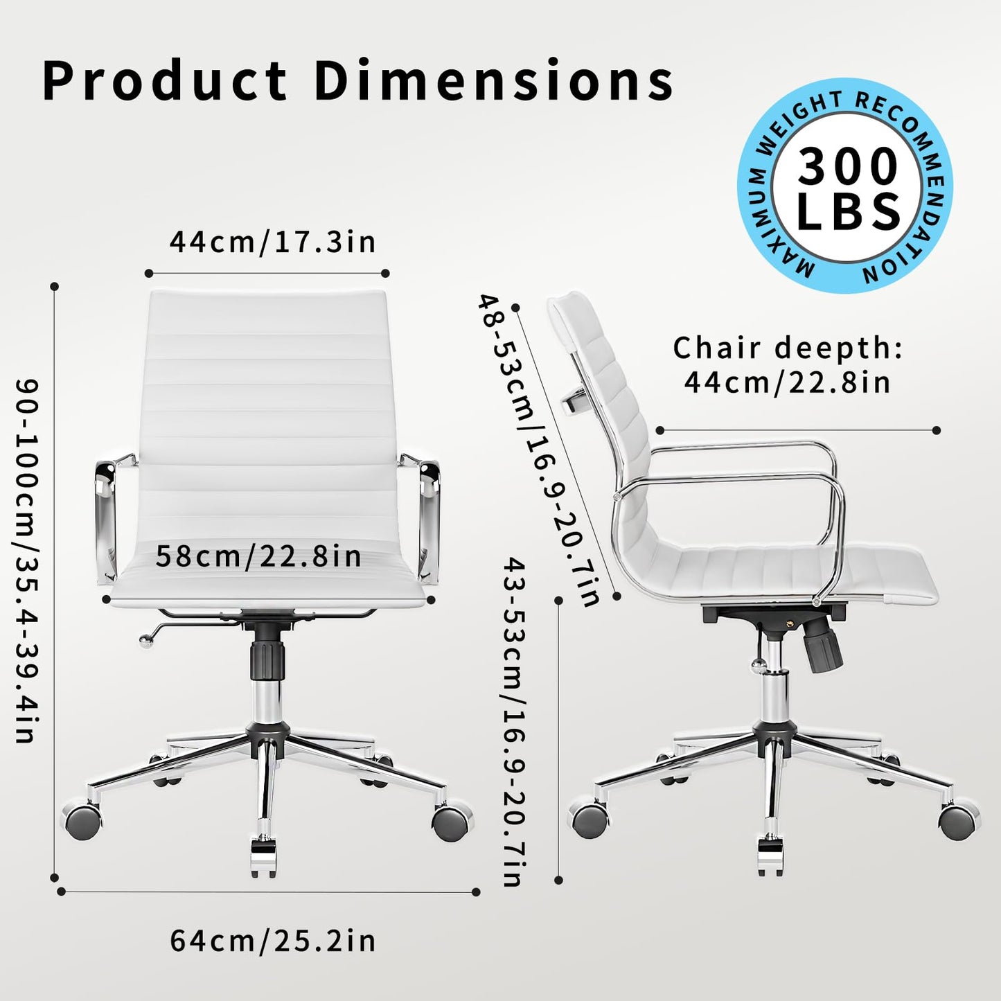 LUXMOD White Office Chair Ergonomic Swivel Desk Chair with Armrests Comfortable Heavy-Duty Chair for Office or Conference Table ，White 22.83in Seat（1pc）