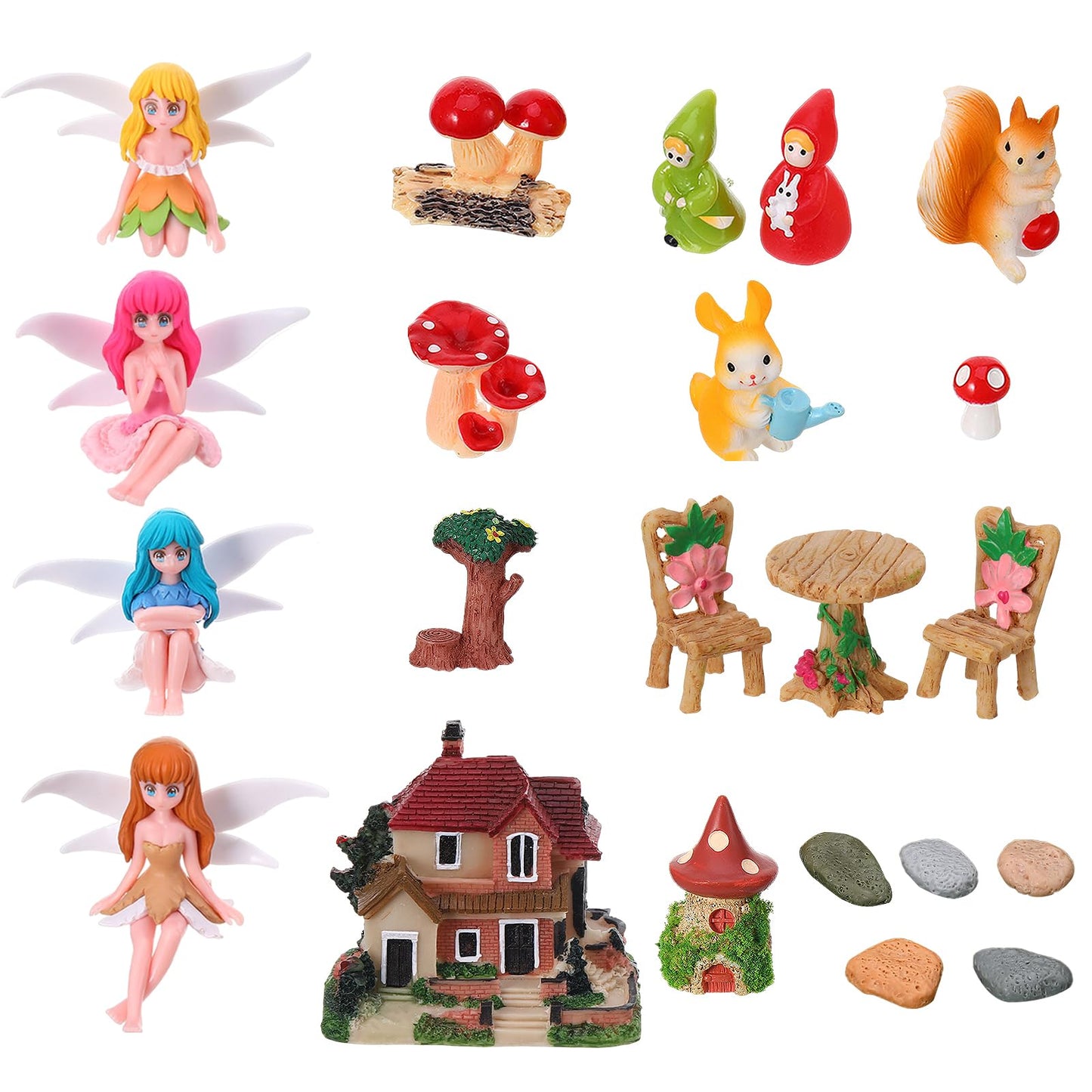 GGSTDDUP Fairy Garden Accessories, Miniature Garden Ornaments Included Mini Fairy Figures Tiny Gnome Figurines Enchanted Tiny House Set for DIY Landscape Potted Plants Dollhouse Desk Decor