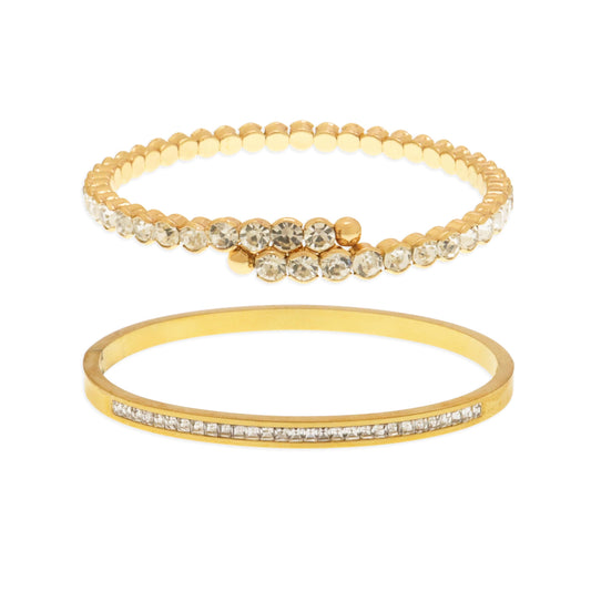 Agriajun Dainty Cubic Zirconia Gold Bangles Bracelets Set for Women, 2PCS Trendy Minimalist Statement Ruby Classic Tennis Bracelet Everyday Wedding Fashion Jewelry Christmas Gift.