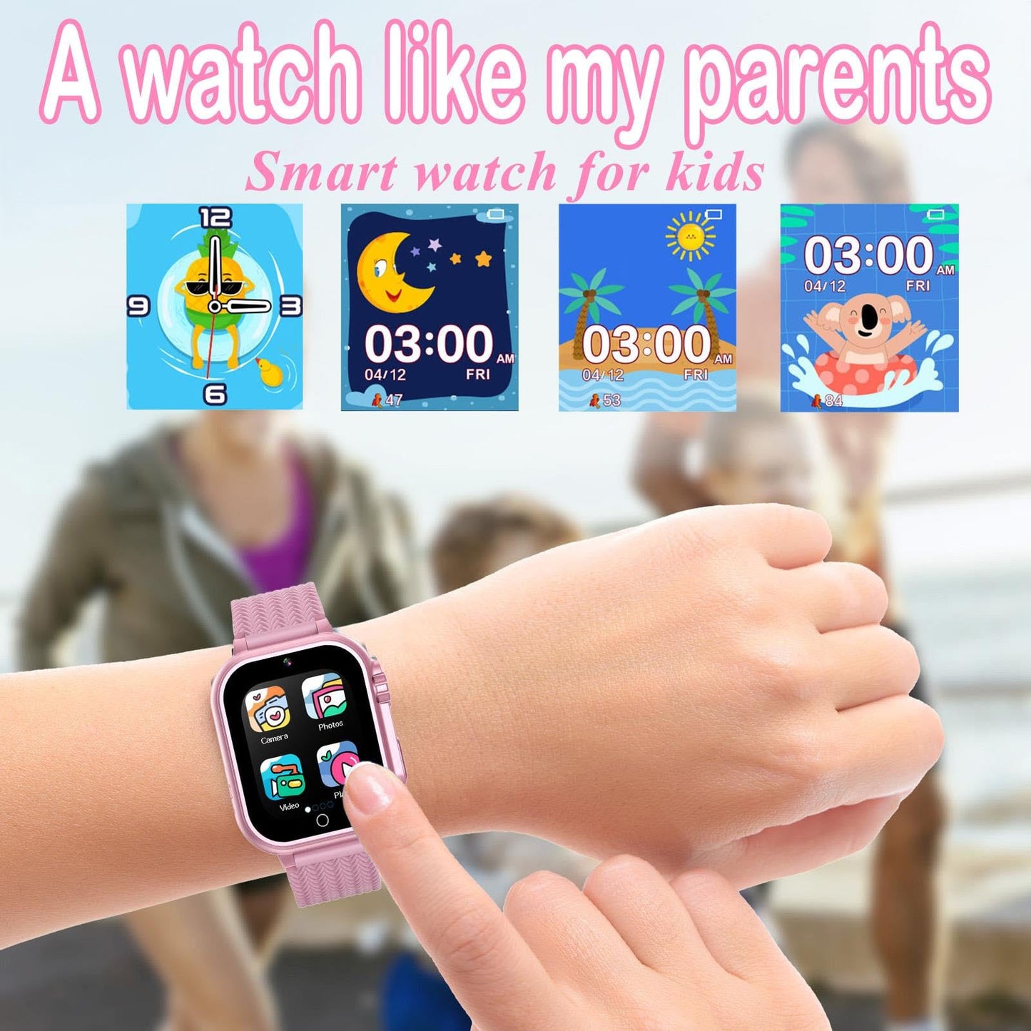iCHOMKE Kids Smart Watch, Girls Boys Smartwatch with 32 Built-in Games Camera Video Recorder Player,Pedometer,Learning Toys Gifts for 4-10 Years Children (Pink)