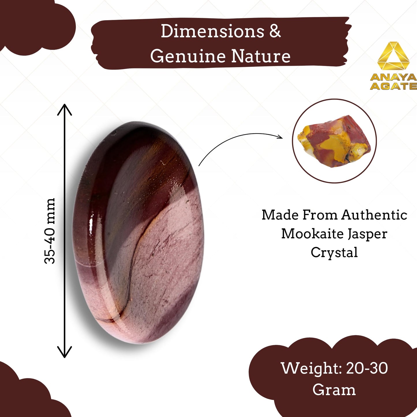 Anaya Agate Mookaite Jasper Worry Stones Certified Crystal Thumb Worry Stone for Anguish, Relaxing and Soothing Balance Stones for Meditation, Stress Relief Crystals and Healing Stones for Men, Women